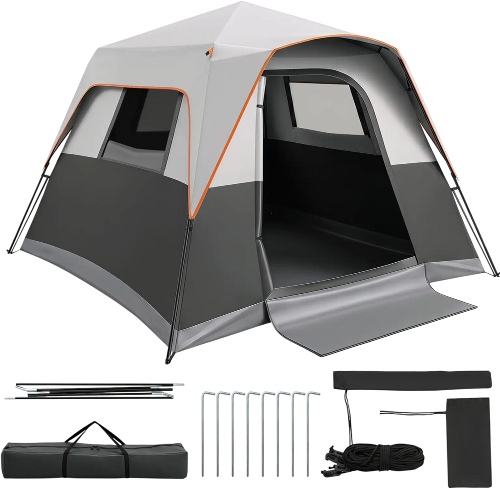 Spacious 6-person outdoor camping tent in grey with blackout feature, easy setup, and rainfly for versatile weather protection.