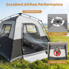 Spacious 6-person camping tent features a large entrance, 2 skylights, and 4 mesh windows for excellent airflow.