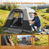 Spacious 6-person grey camping tent with rainfly, easy setup, and blackout features for comfortable outdoor adventures.