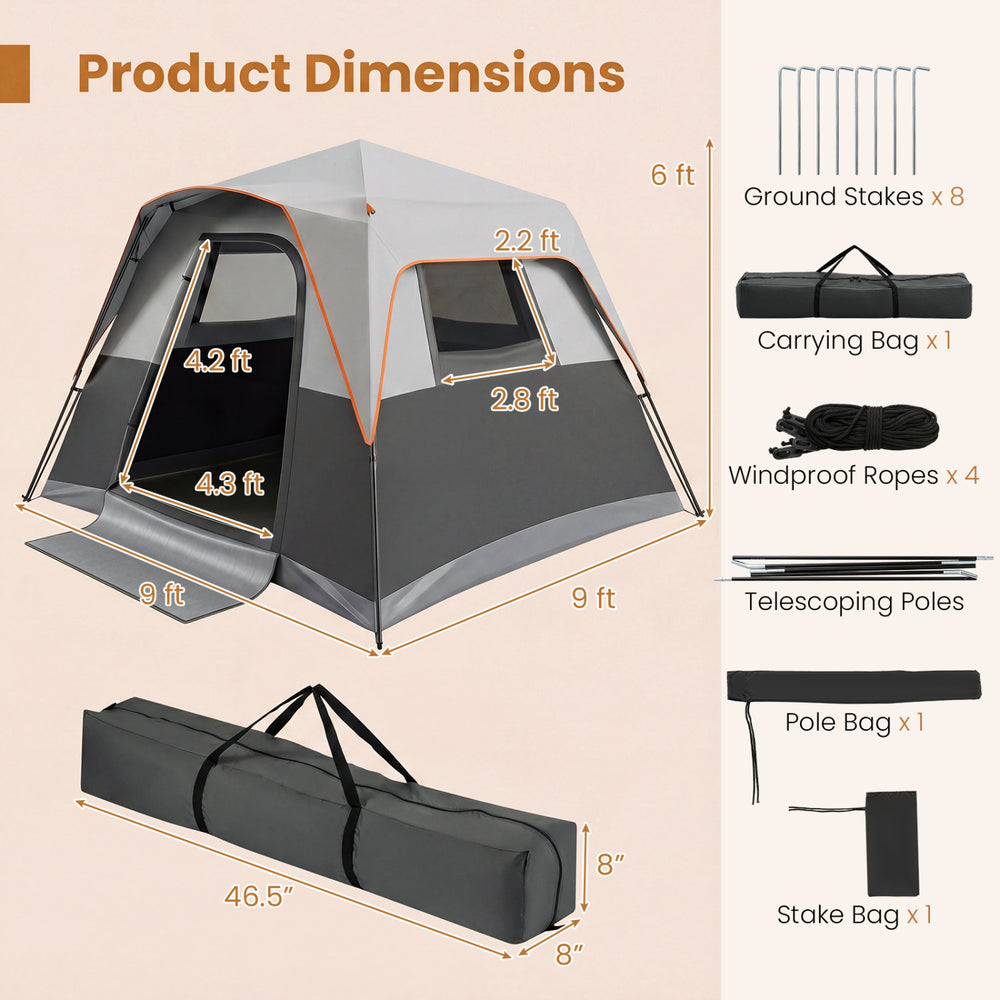 6-person outdoor camping tent in grey with detachable rainfly, spacious design, and easy setup for family trips.