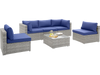 6-piece patio conversation sofa set with navy cushions and tempered glass coffee table, perfect for outdoor relaxation.