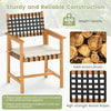 Armchair from a 6-piece patio dining set, crafted from solid acacia wood with woven rope seats for outdoor comfort.