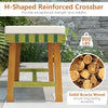 Close-up of the H-shaped reinforced crossbar on a solid acacia wood chair, showcasing durability and strength for.