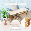 Thick padded seat cushion with zippered cover and fixing straps, designed for optimal comfort on a patio dining set.