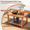 Rectangular 2-tier coffee table made of solid acacia wood, featuring a large tabletop and extra storage shelf for.
