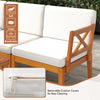 L-shaped acacia wood patio sofa with soft, removable cushion covers for easy cleaning, ideal for outdoor relaxation.
