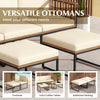 Versatile ottomans from the 6-piece acacia wood patio furniture set, ideal for extra seating or coffee tables outdoors.
