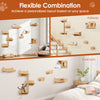 6-piece natural cat wall furniture set featuring shelves, a hammock, and a feeding station for playful kittens.