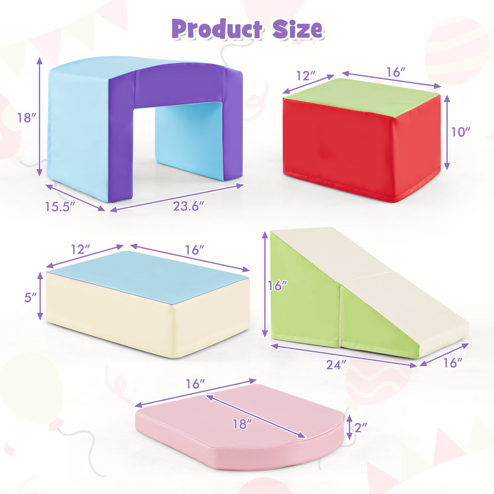 Colorful foam climbing blocks set with tunnel, ideal for toddlers' playrooms, promoting motor skills and creative play.