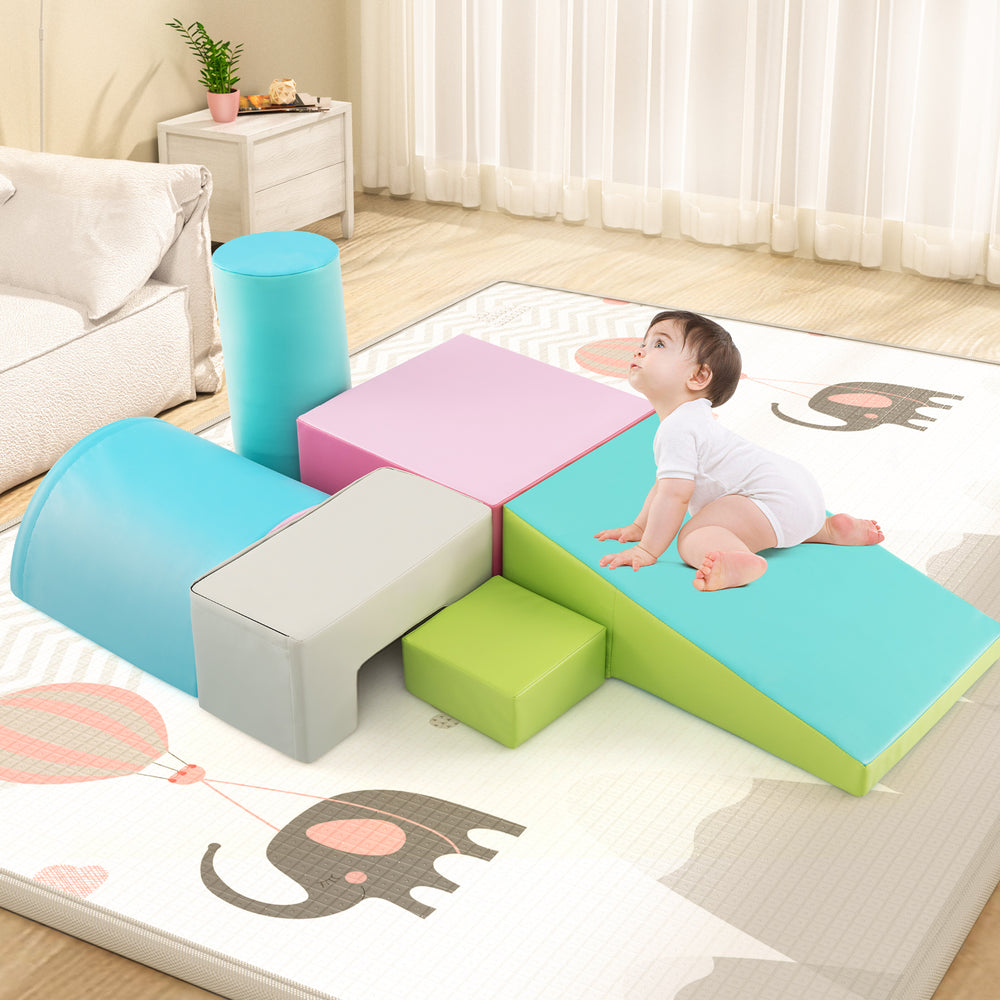 6 Pieces Foam Climbing Blocks Indoor Climb and Crawl Activity Playset with Rectangles-Green - Gallery View 1 of 10