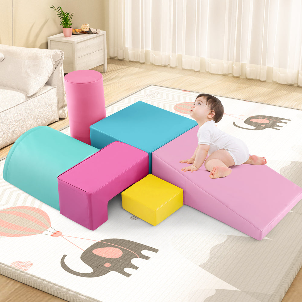 6 Pieces Foam Climbing Blocks Indoor Climb and Crawl Activity Playset with Rectangles-Pink - Gallery View 1 of 10