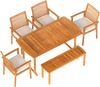 6 Pieces Outdoor Acacia Wood Dining Set with Umbrella Hole