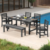 6 Pieces Patio Dining Bench Set Outdoor HDPE Weather Resistant Table and Chairs Set-Black - Gallery View 1 of 9