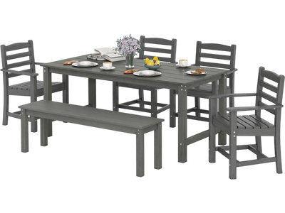 Costway 6-Piece Outdoor Patio Dining Bench Set HDPE Weather Resistant Table & Chairs 34113101 New