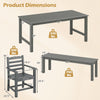 Product dimensions for the 6-piece patio dining set, showcasing table and chair measurements in grey HDPE material.