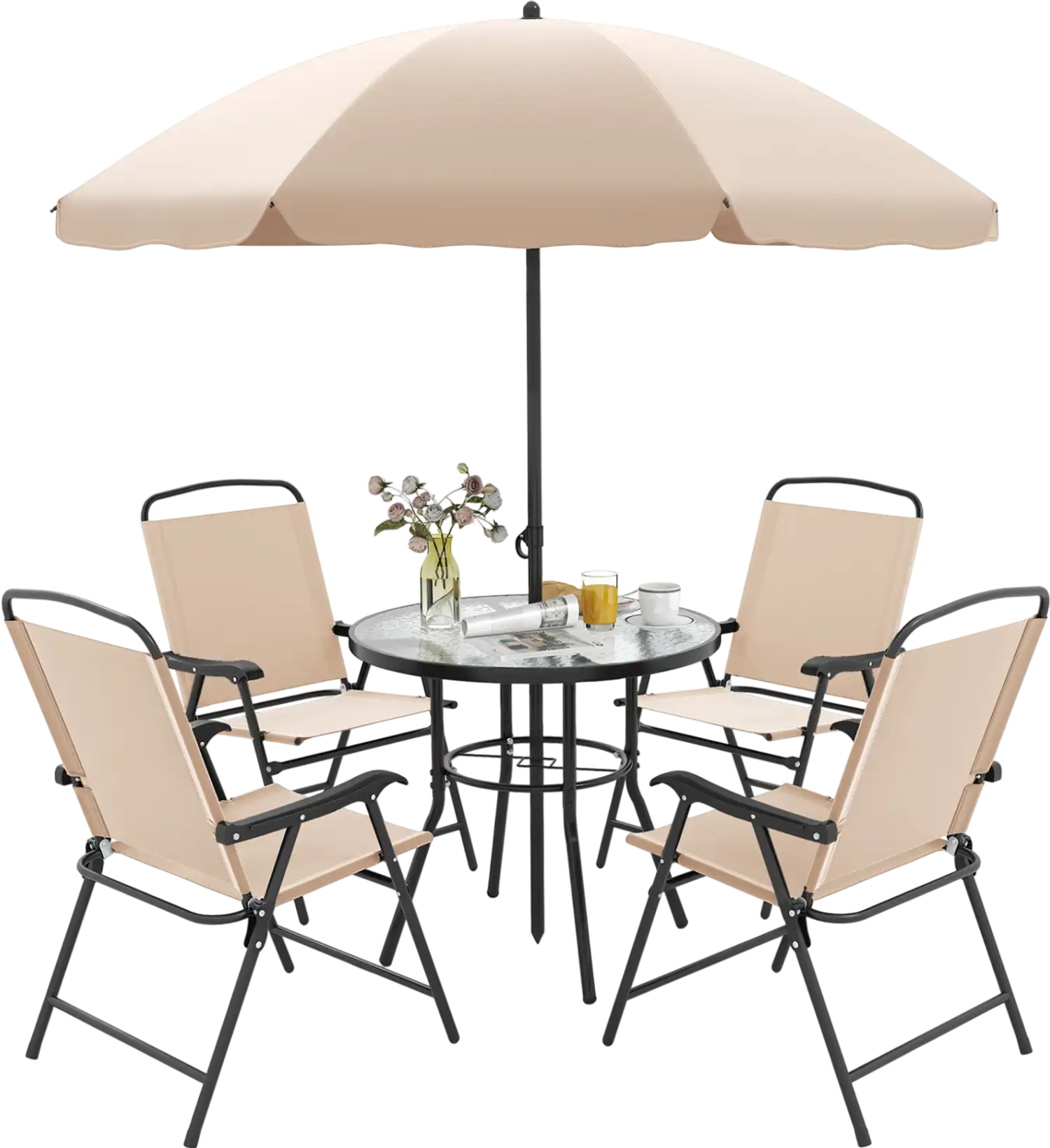 Costway 6-Piece Patio Dining Set Umbrella 4 Folding Armchairs 946178532 New