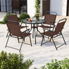 6 Pieces Patio Dining Set Folding Chairs Glass Table Tilt Umbrella for Garden-Coffee - Gallery View 1 of 11
