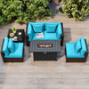 6 Pieces Patio Furniture Set with 50,000 BTU Gas Fire Pit Coffee Table and Cushions for Garden-Turquoise - Gallery View 1 of 10