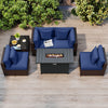 6 Pieces Patio Furniture Set with 50,000 BTU Gas Fire Pit Coffee Table and Cushions for Garden-Navy - Gallery View 1 of 10