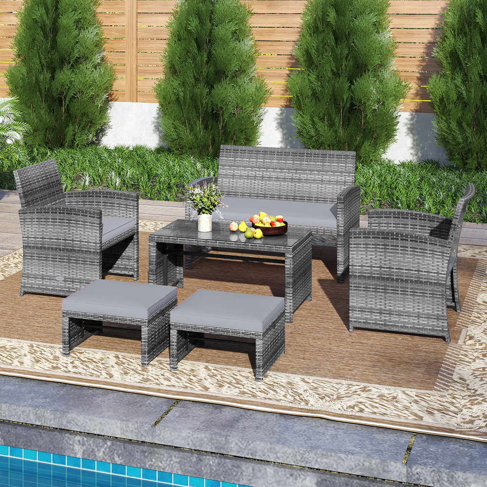 6 Pieces Patio Furniture Set Outdoor Sectional Conversation PE Rattan Sofa Set-Gray - Gallery View 1 of 6