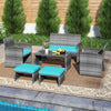 6 Pieces Patio Furniture Set Outdoor Sectional Conversation PE Rattan Sofa Set-Turquoise - Gallery View 1 of 6