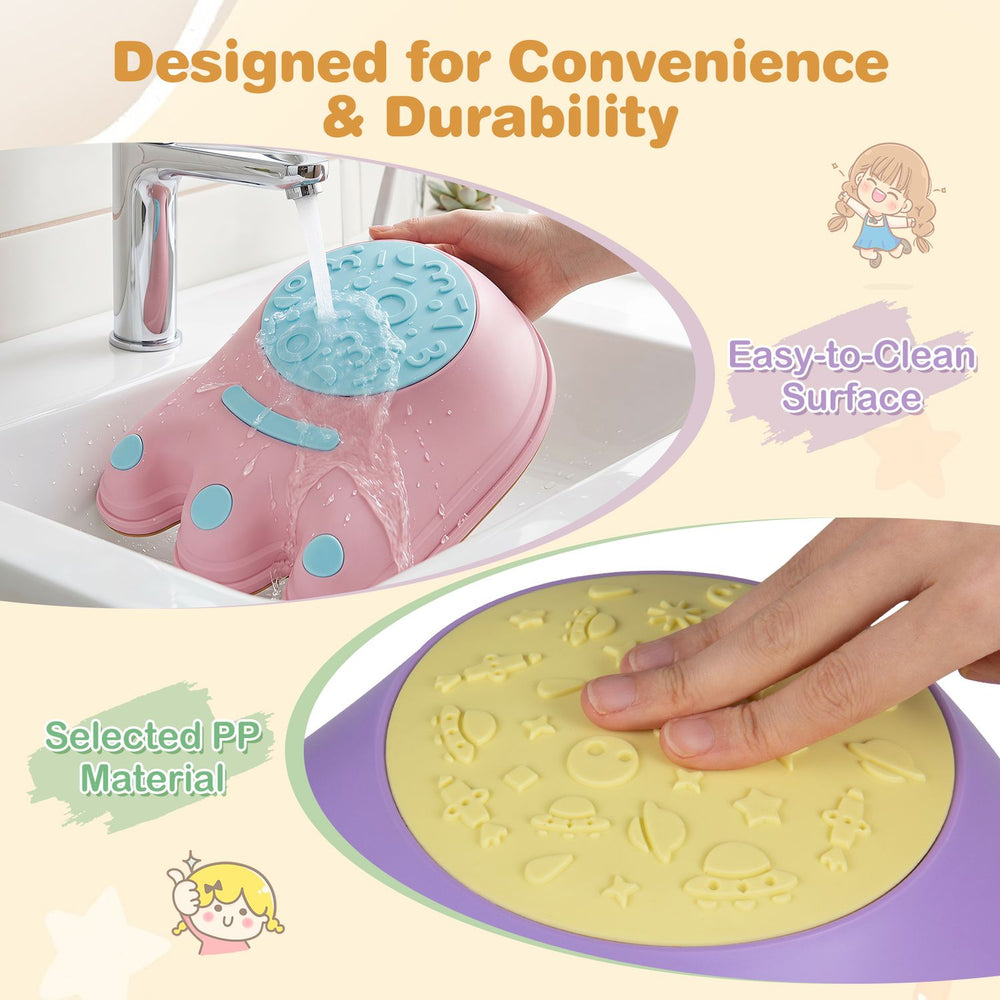 Colorful monster-themed stepping stones with textured surfaces for safe play and easy cleaning, suitable for kids aged 3+.