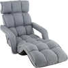 Adjustable gray floor chair with armrests and footrest, featuring a modern design for versatile use in any room.