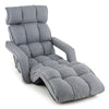 Adjustable gray floor chair with 6-position backrest and 8-position footrest for versatile comfort in any room.