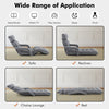 Adjustable gray floor chair shown in four positions: sofa, recliner, chaise lounge, and bed for versatile comfort.