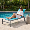 Turquoise 6-position chaise lounge chair with rustproof aluminium frame, perfect for relaxing by the poolside.