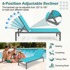Turquoise 6-position adjustable chaise lounge chair with rustproof aluminium frame, ideal for patio and poolside.