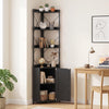 Freestanding 6-tier bookshelf with a black metal frame, featuring open shelves and a cabinet for organized storage in corners.