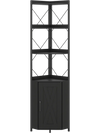 Freestanding black 6-tier bookshelf with cabinet, ideal for corner spaces, featuring a heavy-duty metal frame and X-shaped design.