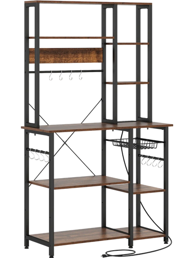 Costway 6-Tier Baker's Rack with Power Outlet Wooden Open Shelves 30338241 New
