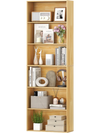 6-tier wood bookcase with open shelves, featuring anti-toppling kits, ideal for living room or office organization.
