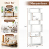 6-tier white bookcase with anti-tipping kit, ideal for living rooms, bedrooms, and studies, featuring a modern design.