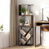S-shaped 6-tier bookshelf in brown with open shelves, ideal for books and decor in living room or home office.