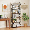 6-tier industrial bookshelf in rustic brown with intricate scrollwork, perfect for organizing books and decor in any.