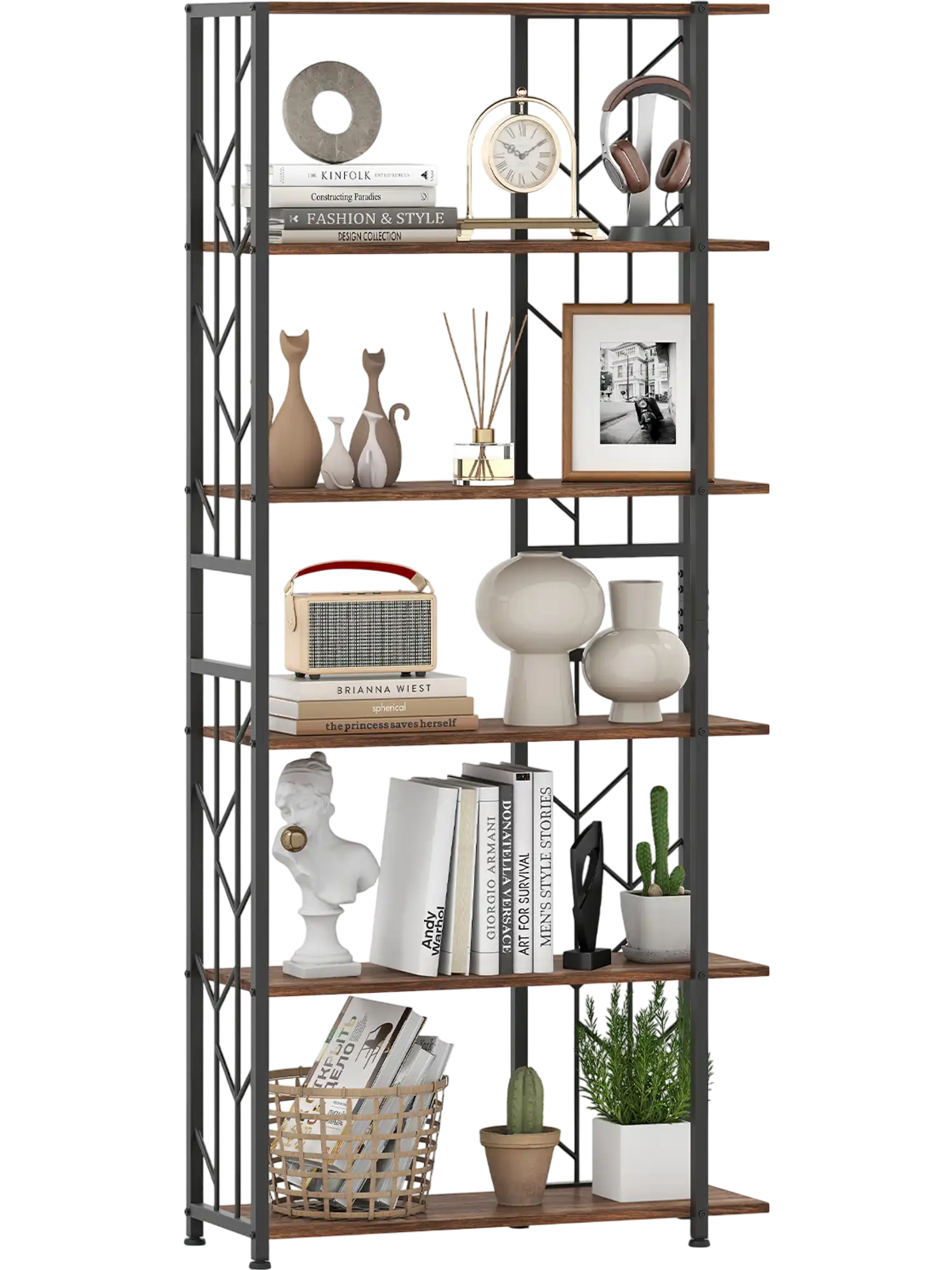 Costway 6-Tier Modern Geometric Bookshelf Bookcase Heavy-Duty Metal Frame 41780419 New
