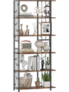 6-tier bookshelf with rustic brown shelves and heavy-duty metal frame, featuring a twig-shaped geometric pattern for.
