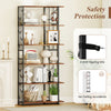 6-tier rustic brown bookshelf with geometric design, heavy-duty metal frame, and anti-tipping kits for safety.