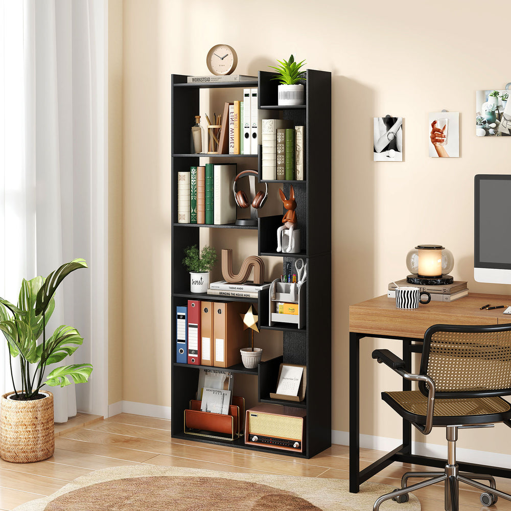 6-Tier Bookshelf Wooden Bookcase with 2 Anti-Tipping Kits Open Display Shelf-Black - Gallery View 1 of 9