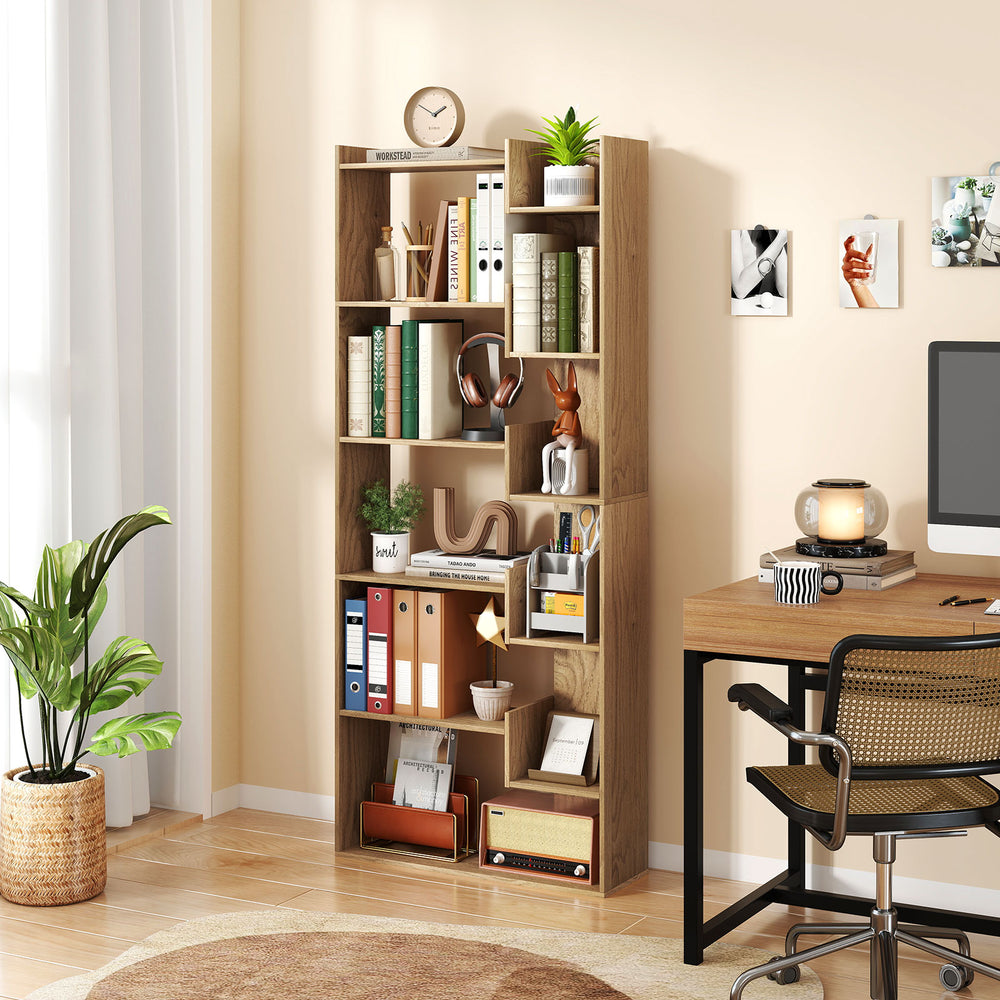 6-Tier Bookshelf Wooden Bookcase with 2 Anti-Tipping Kits Open Display Shelf-Natural - Gallery View 1 of 9
