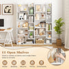 6-tier white bookshelf with 11 open shelves, ideal for organizing books and decor in living room or study.