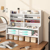 Compact 6-tier desktop organizer in white with removable shelves, ideal for small spaces in home offices.