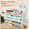 6-tier white desktop organizer with 4 removable shelves, ideal for books and stationery in small home office spaces.