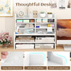 6-tier white desktop organizer with removable shelves, anti-fall baffles, and sleek curved edges for home office use.