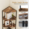 6-tier corner shelf with a right angle design, brown finish, and mesh cabinet doors for stylish storage and display.