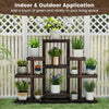 6-tier wood plant display rack made of natural pine, perfect for indoor and outdoor use, showcasing potted plants.