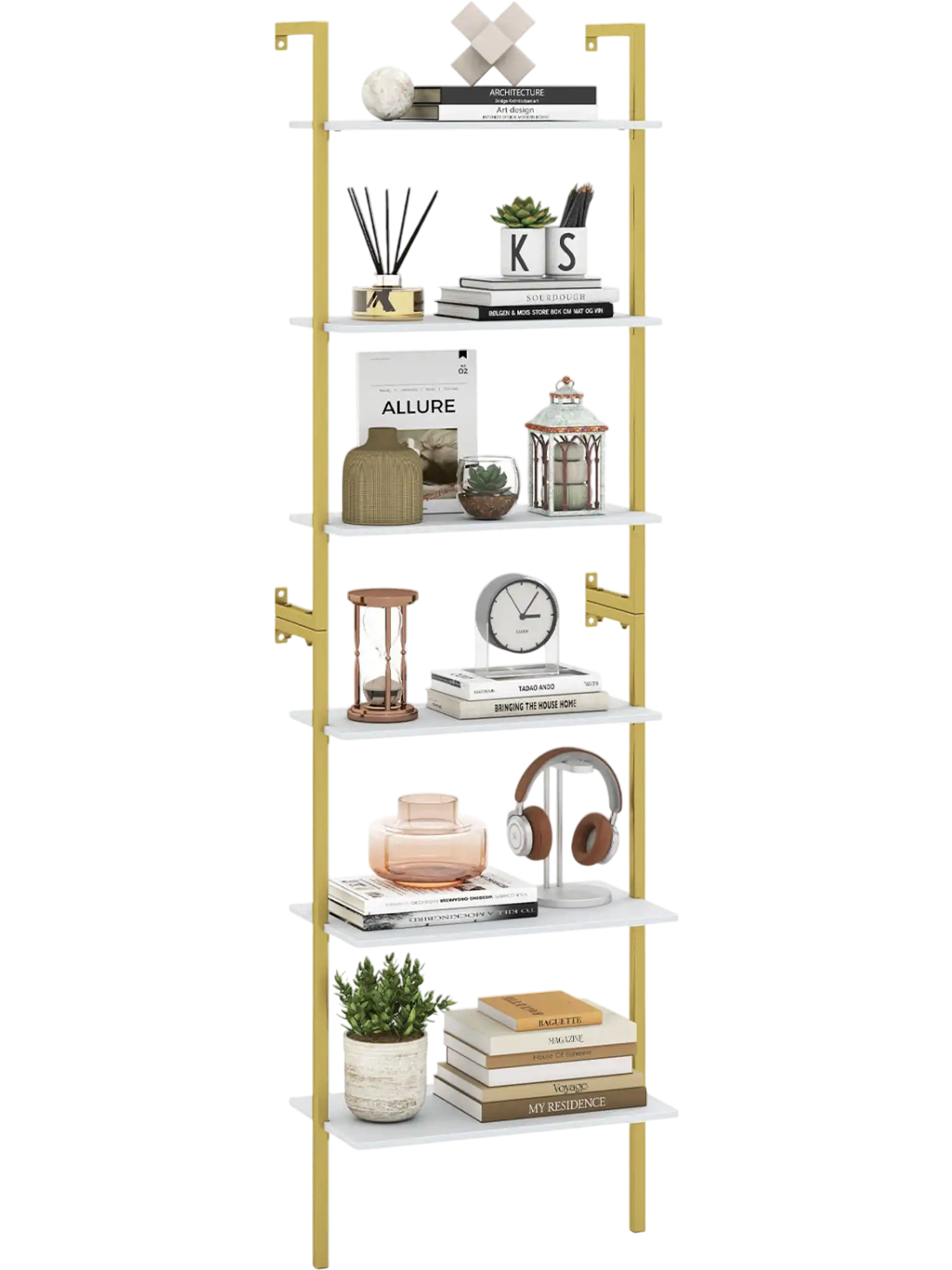 Costway 6-Tier Freestanding Ladder Bookshelf Storage Bookcase Metal Frame 56681941 New